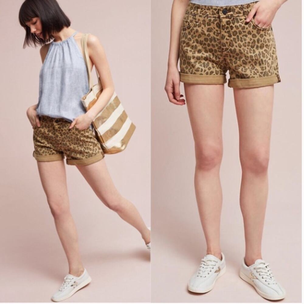 Anthropologie NWT Pilcro Leopard Cuffed Hyphen Shorts // 25 - Picture 1 of 10
